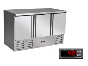 Kühltisch Edelstahl mit 3 Türen 1365 x 700 x 850 mm Umluftkühlung