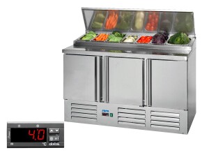 Zubereitungstisch Kühltisch Edelstahl 7x GN 1/3, 1370 x 700 x 1010 mm