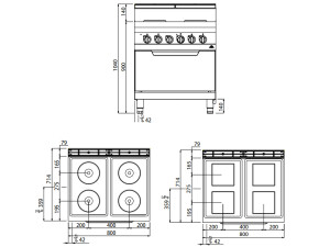 Elektroherd Bertos E7PQ4+FE mit 4 quadratischen Platten,...