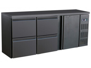 Flaschenkühltisch, schwarz, mit 1 Tür und 4 Schubladen, Inhalt 537 Liter, BTH 2002 x 513 x 860 mm
